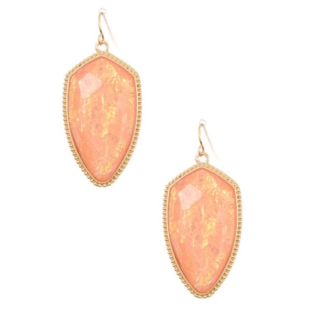 Peach Opal & Gold Faceted Geometric Dangle Earring - Picture 2 of 3